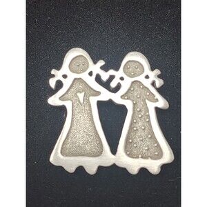 Vintage Cynthia Webb Kindred Spirits Brooch Pin Girls Heart Detail Pewter Signed